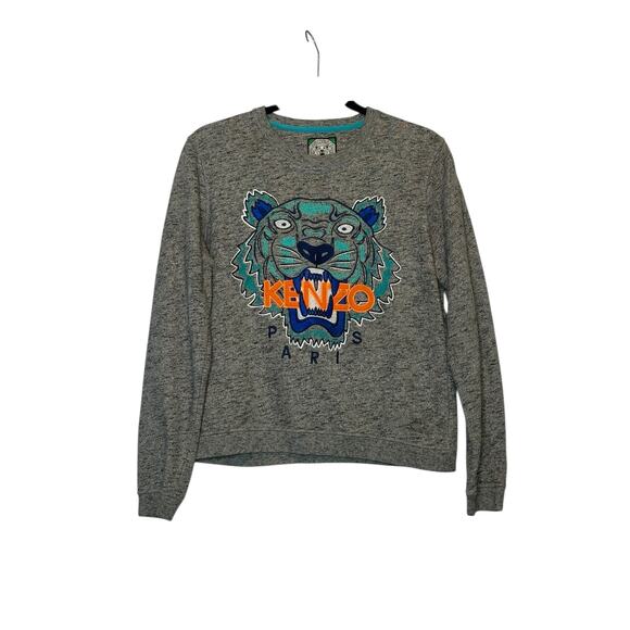 KENZO Grey Blue Tiger Logo Embroidery Crew Neck Sweatshirt Size Large - Picture 13 of 16